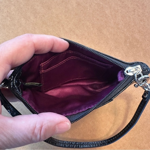 Black patent leather Coach wristlet,‎ silver hardware, wine colored lining - Picture 2 of 9